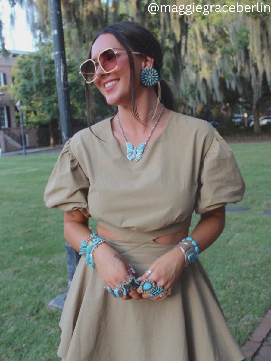 WHITNEY PUFF SLEEVE CUTOUT DRESS-KHAKI