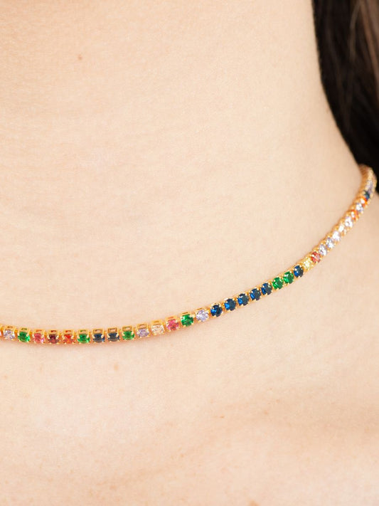 TENNIS NECKLACE-RAINBOW STONE