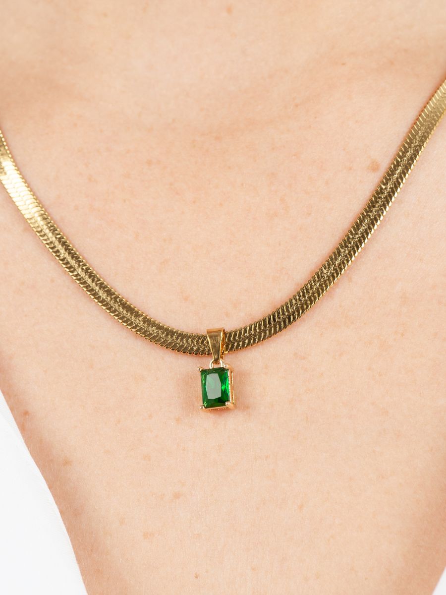 HARROD'S HERRINGBONE CHARM NECKLACE-GREEN