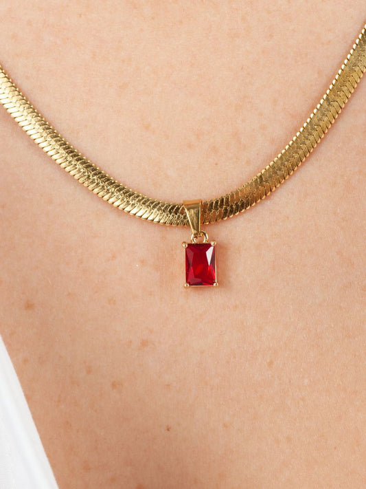 HARROD'S HERRINGBONE CHARM NECKLACE-RED