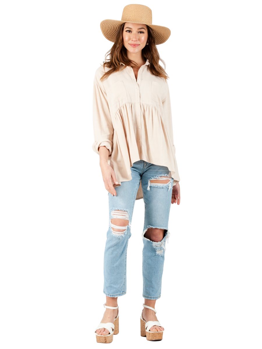 ROSE PEPLUM COLLARED TOP-BLUSH