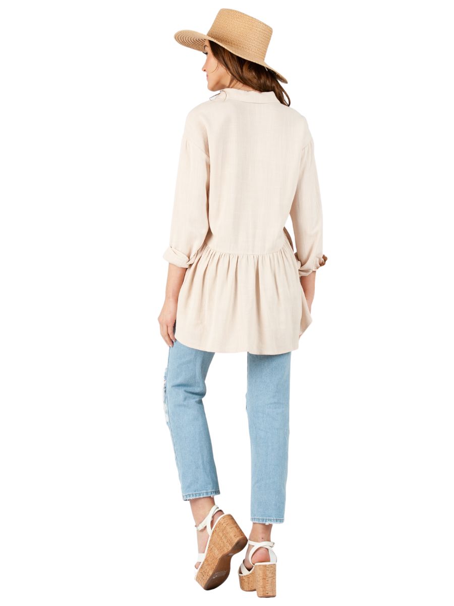 ROSE PEPLUM COLLARED TOP-BLUSH