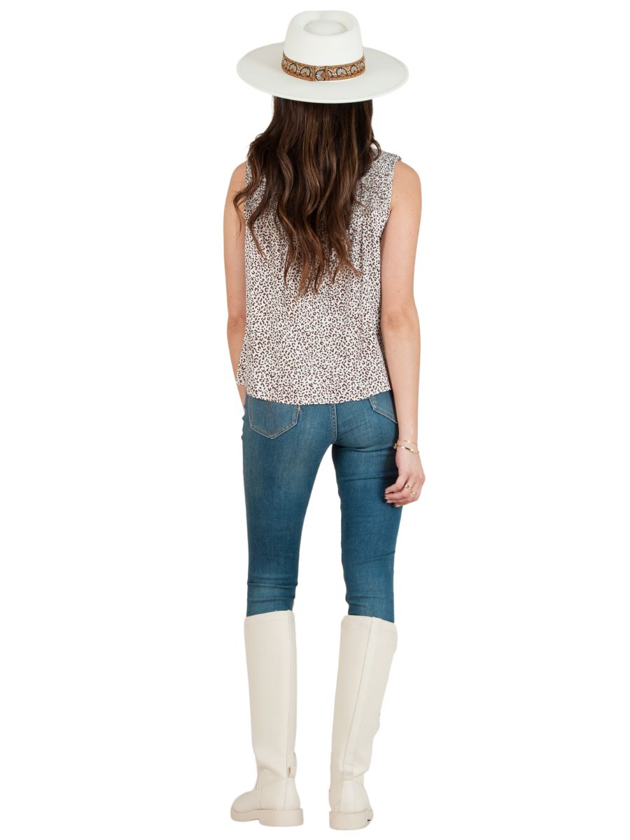 LAILA FENNEL MOCK NECK SLEEVELESS TOP-WHITE LEOPARD