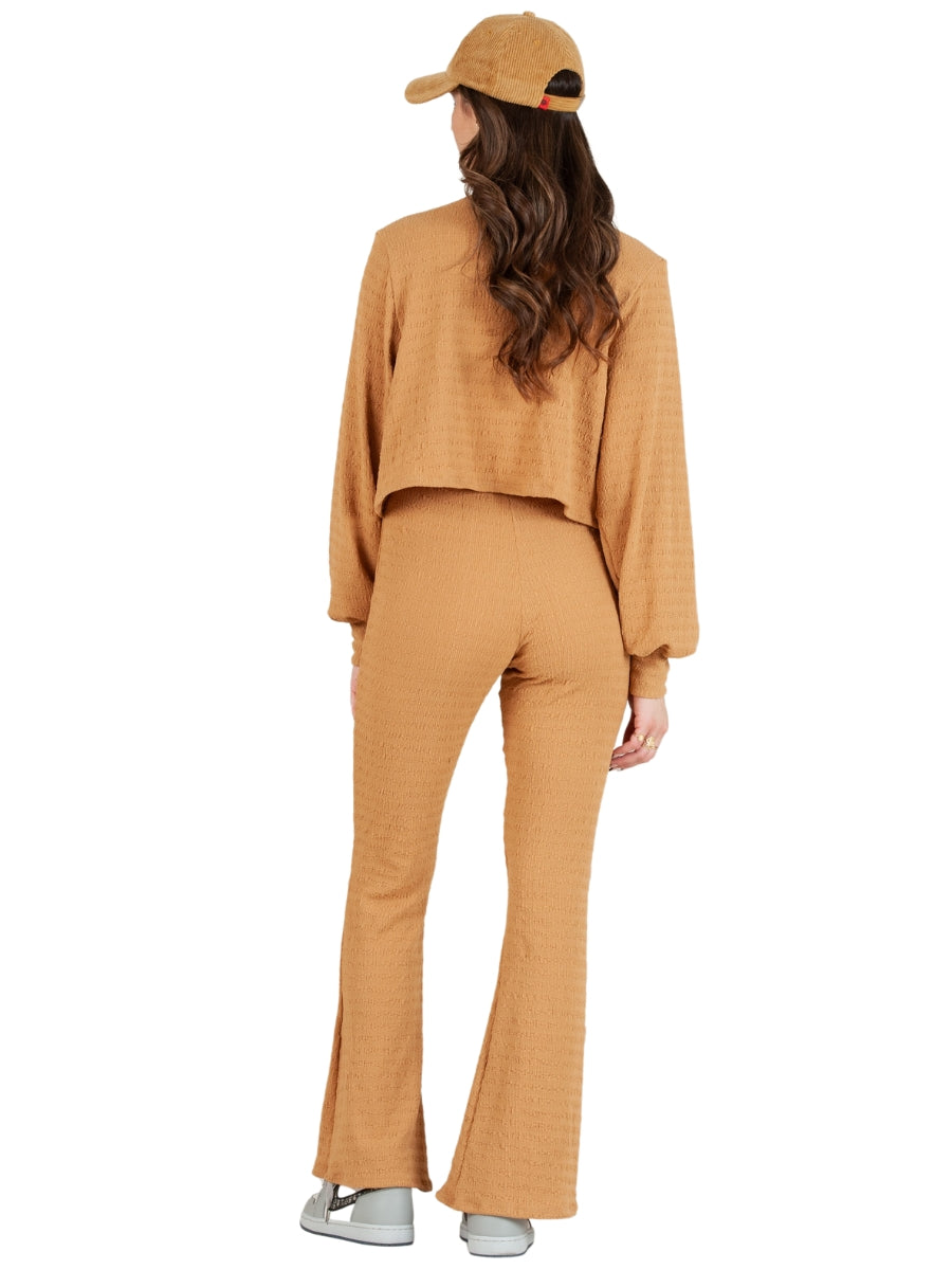 PENNY BUBBLE SMOCKED FLARES-CAMEL