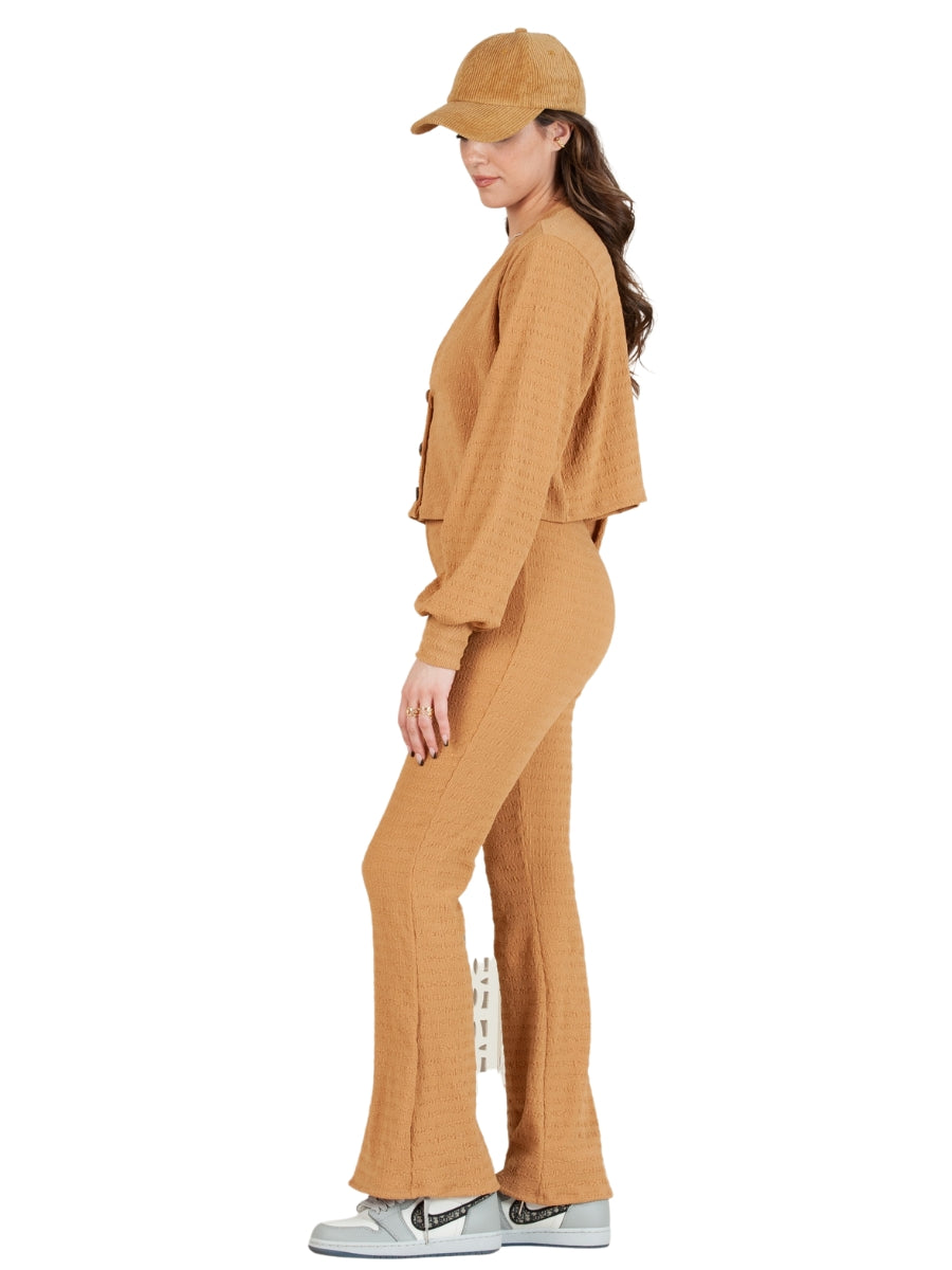 PENNY BUBBLE SMOCKED FLARES-CAMEL