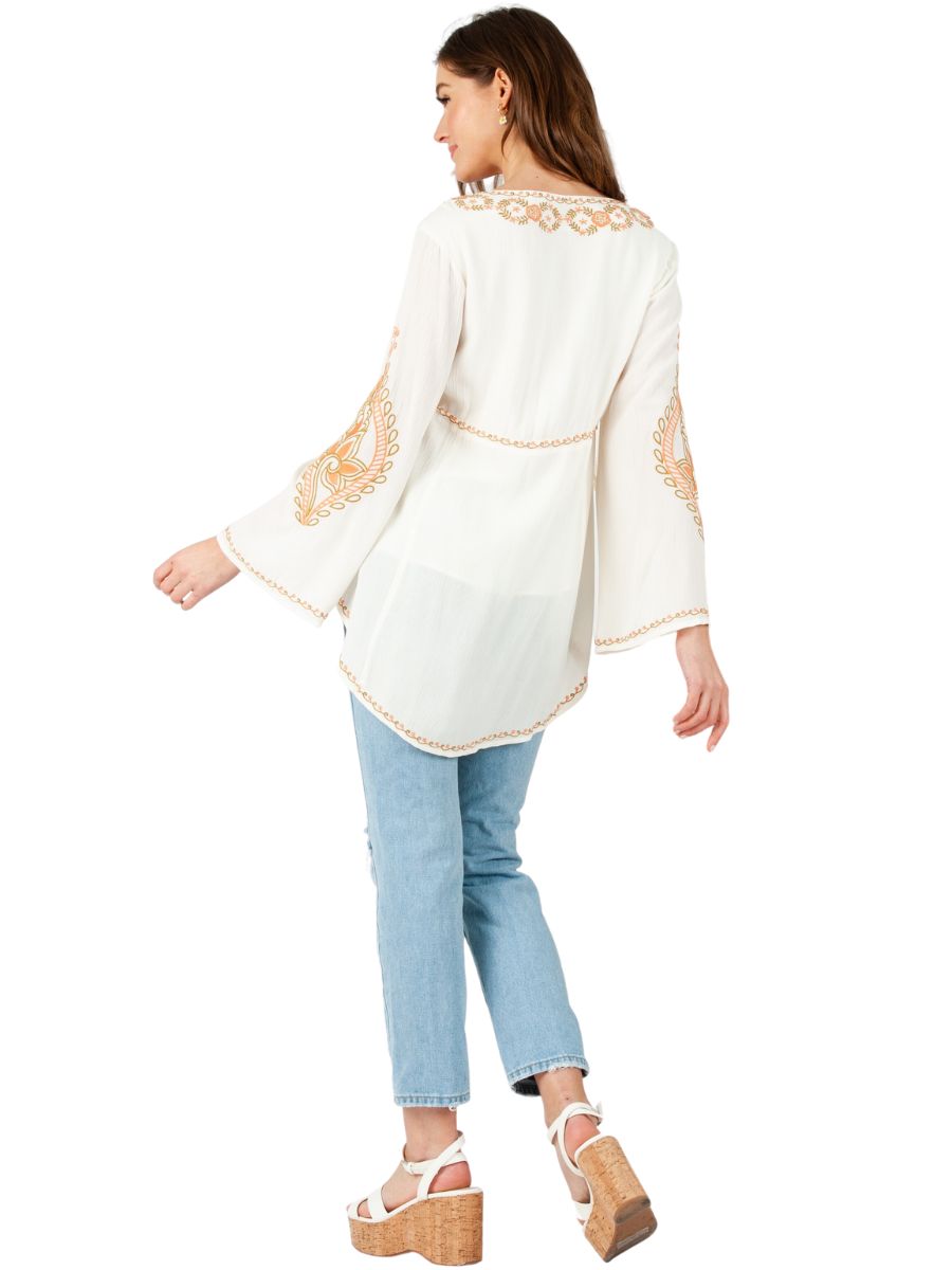 LEILANI EMBROIDERED TUNIC-IV/APRICOT