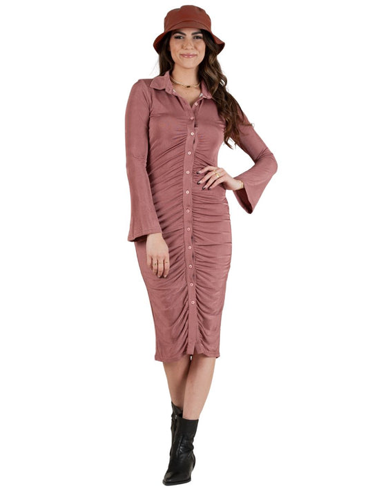 RILEY RUCHED DRESS-MAUVE