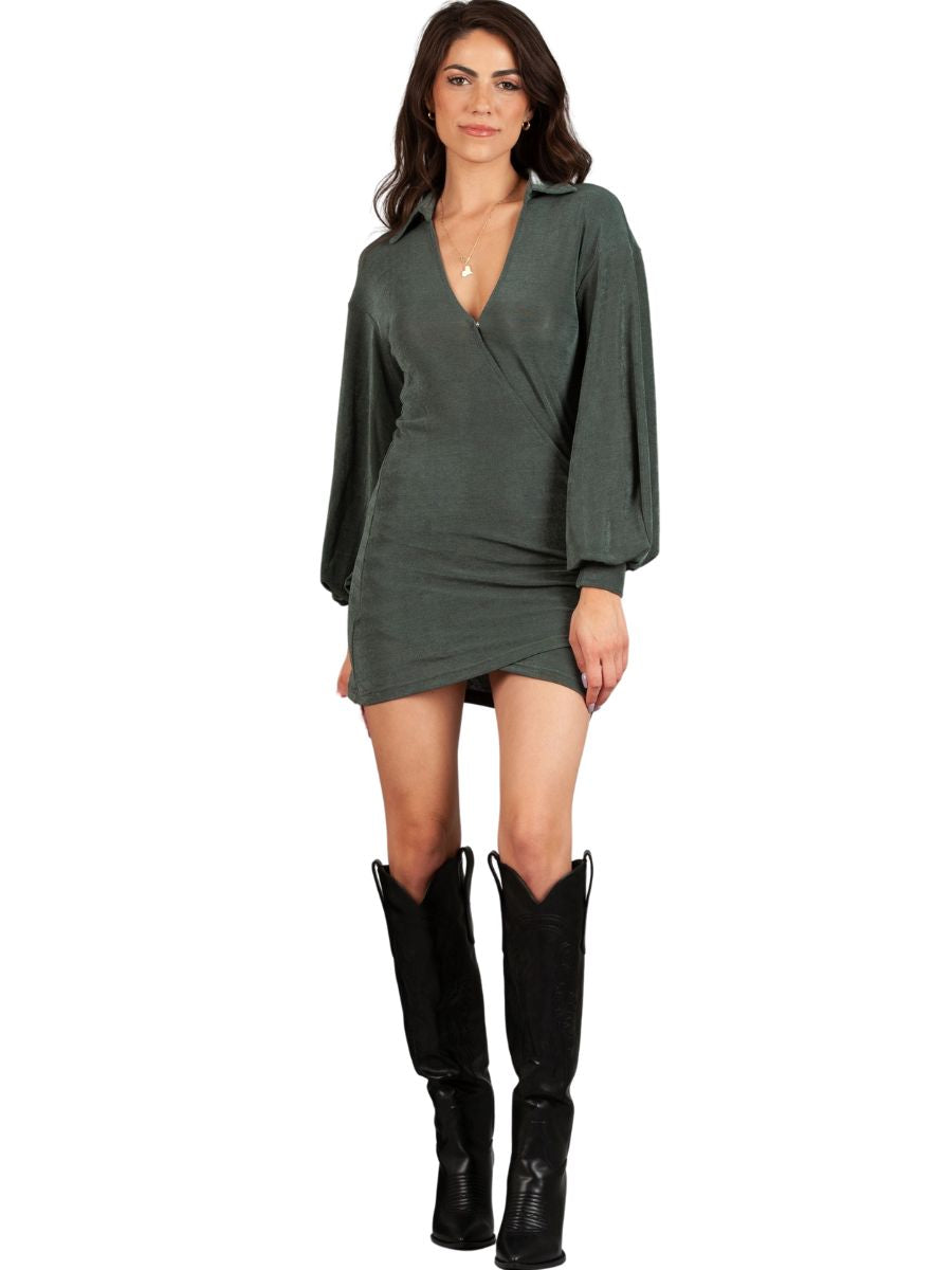 MINA WRAP MINI DRESS-PINE
