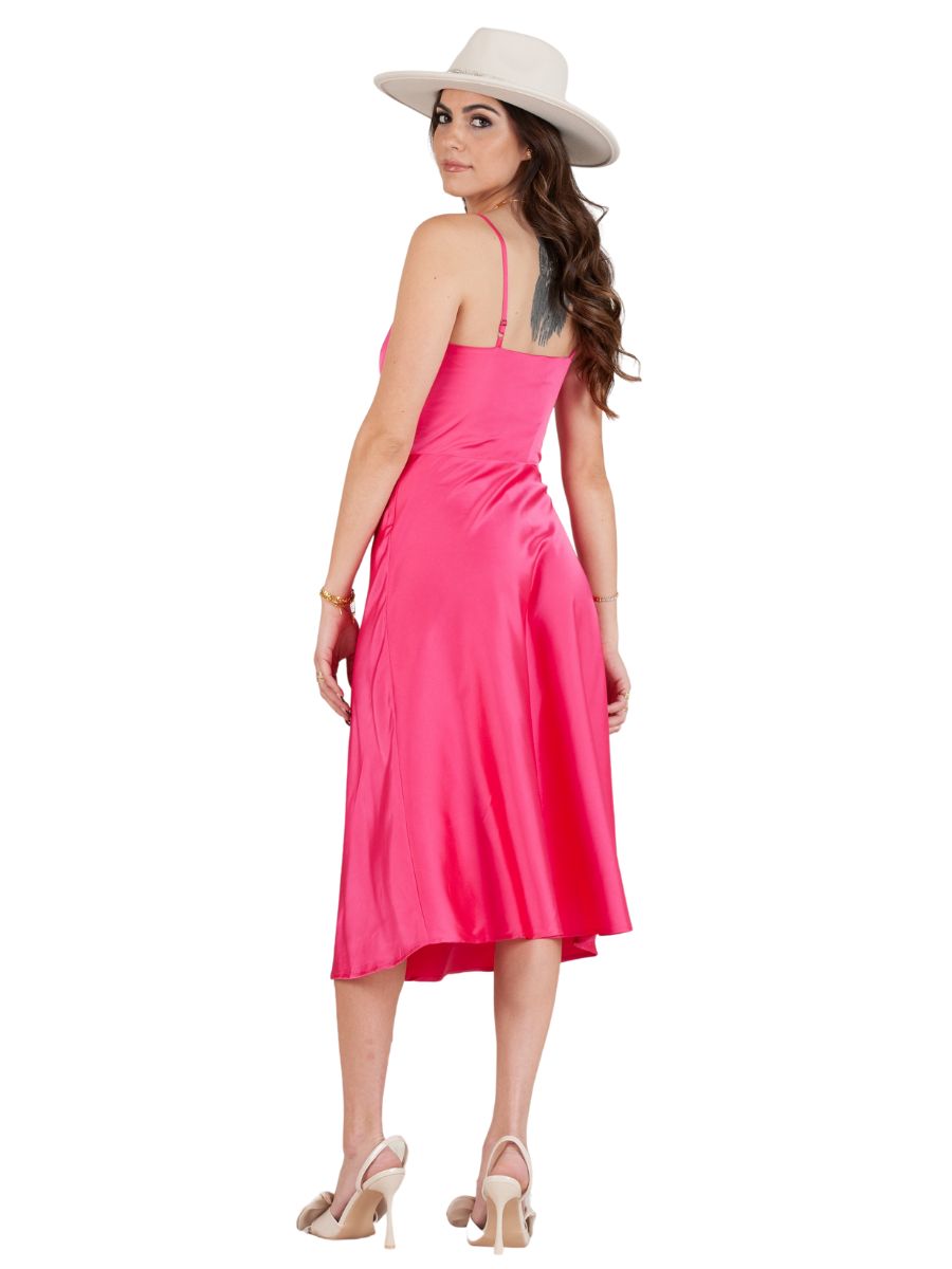 SATEEN MIDI SLIP DRESS-FUSCHIA