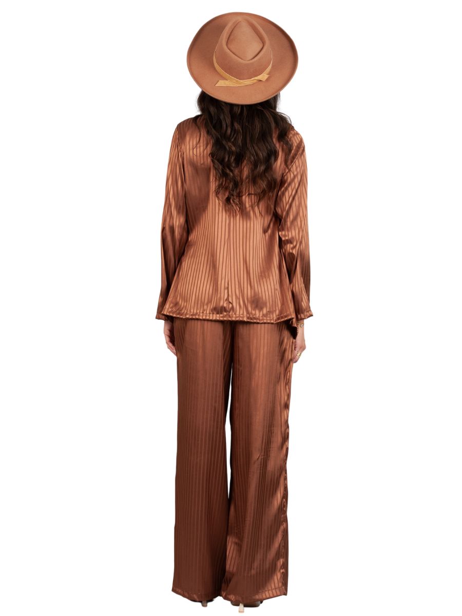 Women's Satin Wrap Blouse & Trousers Set