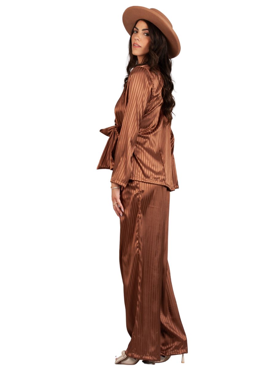Women's Satin Wrap Blouse & Trousers Set
