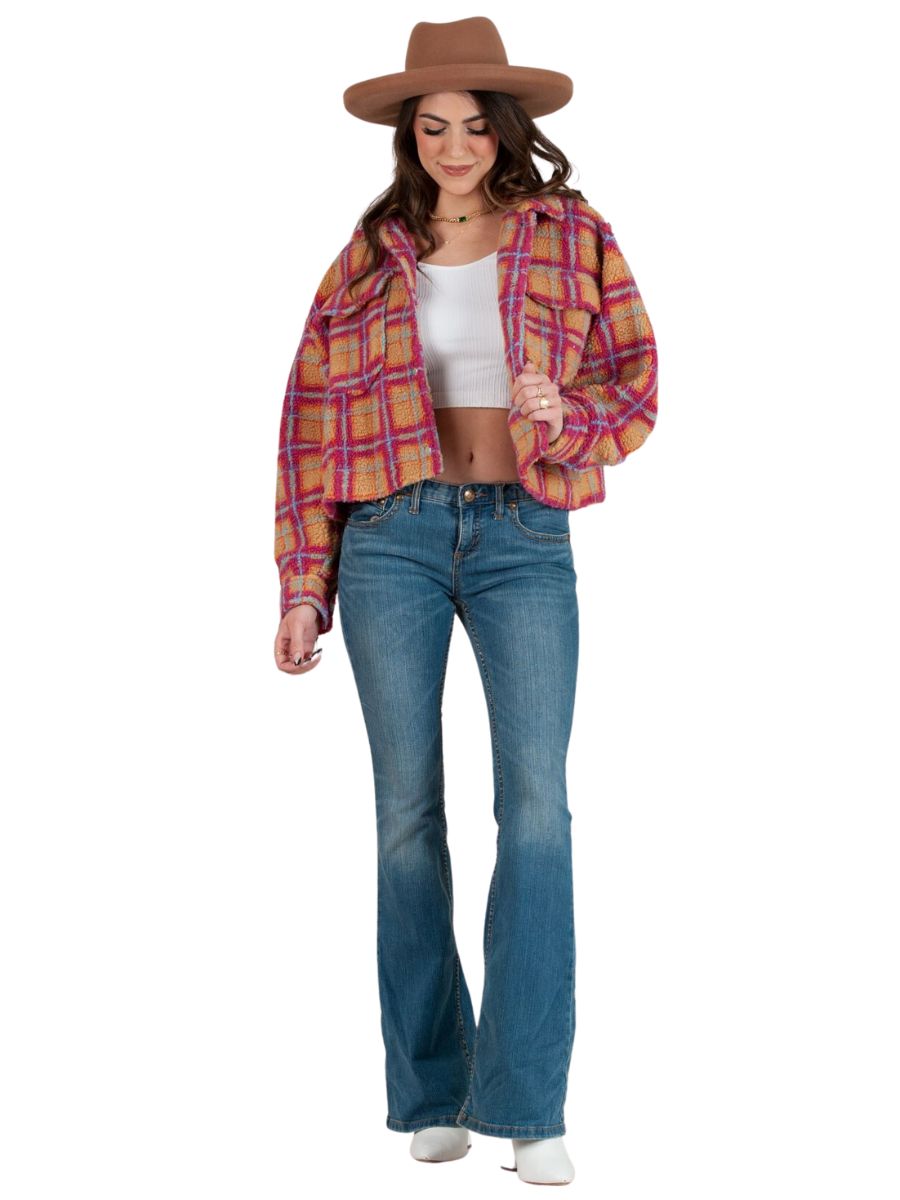 DAKOTA CROPPED SHERPA JACKET-FUSCHIA/BEIGE