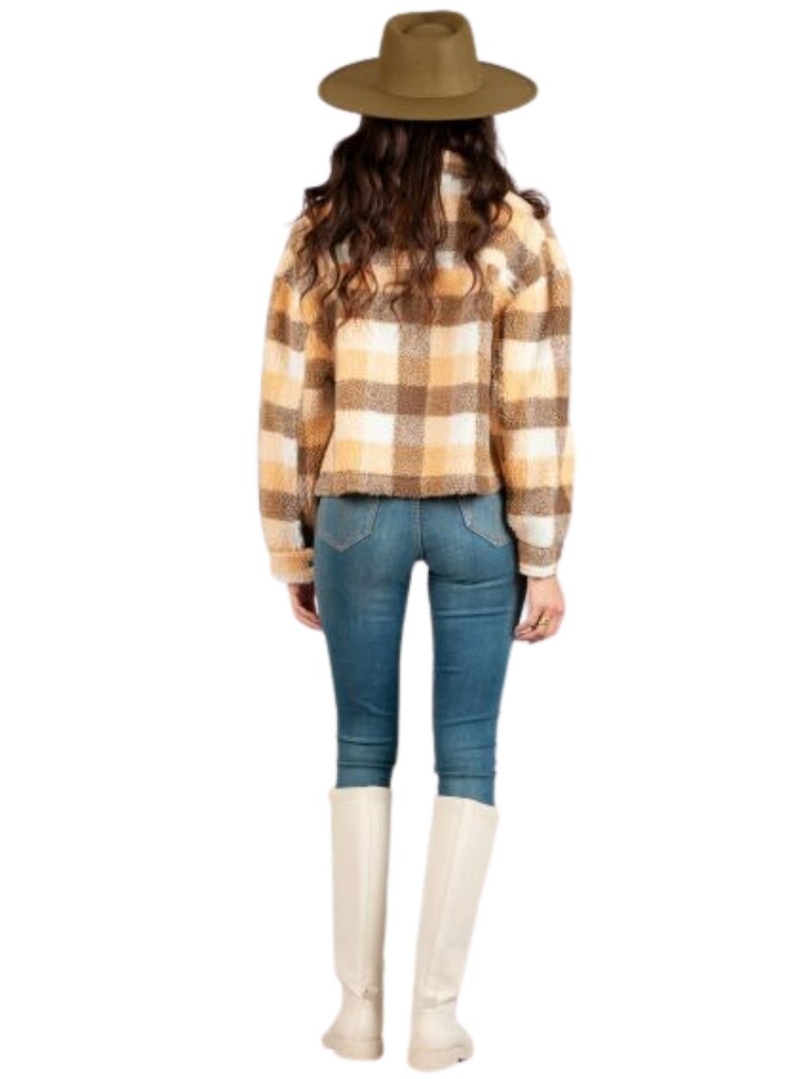 DAKOTA CROPPED SHERPA JACKET-WOODSY PLAID