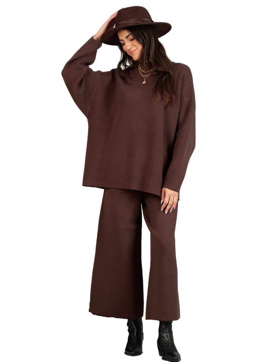 MERI MOCK NECK SWEATER-BROWN