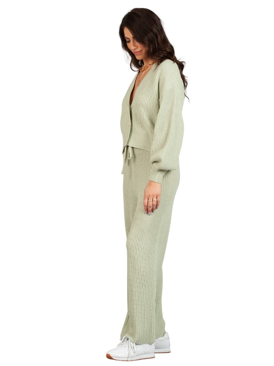 LYNN RIBBED CARDIGAN TOP AND PANT SET-PISTACHIO