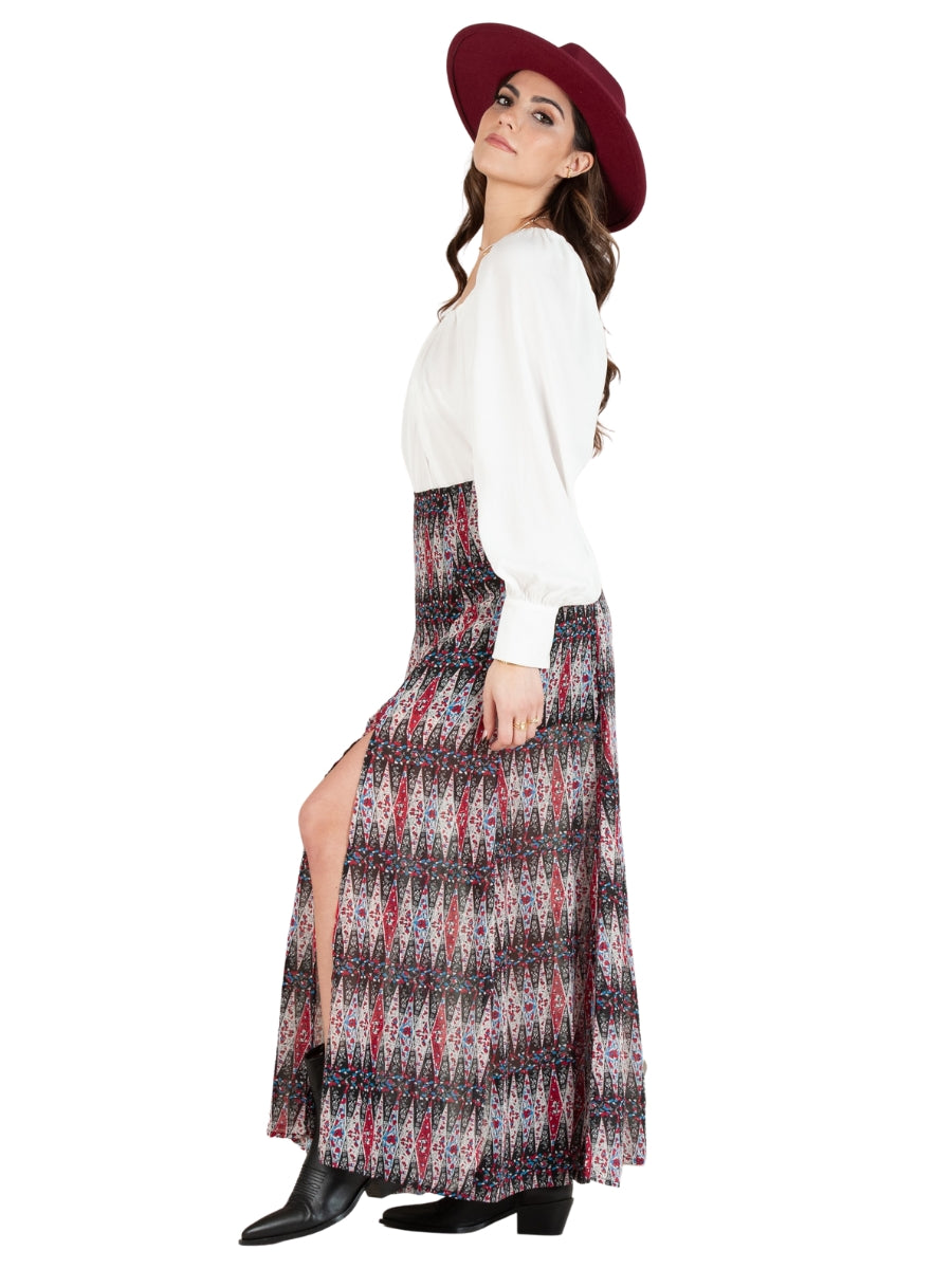 TIFFANY BOHO PRINT MAXI SKIRT-WINE