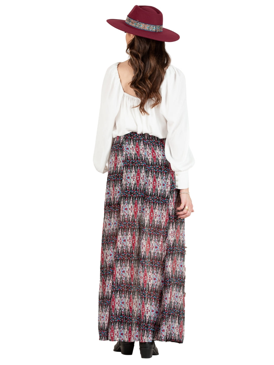 TIFFANY BOHO PRINT MAXI SKIRT-WINE