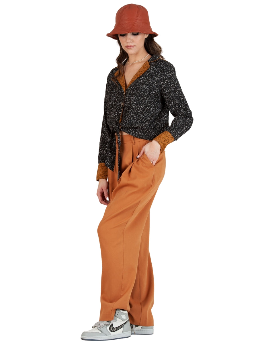 JANINE CONTRAST BLOUSE-BLK/WHITE SPECKLE