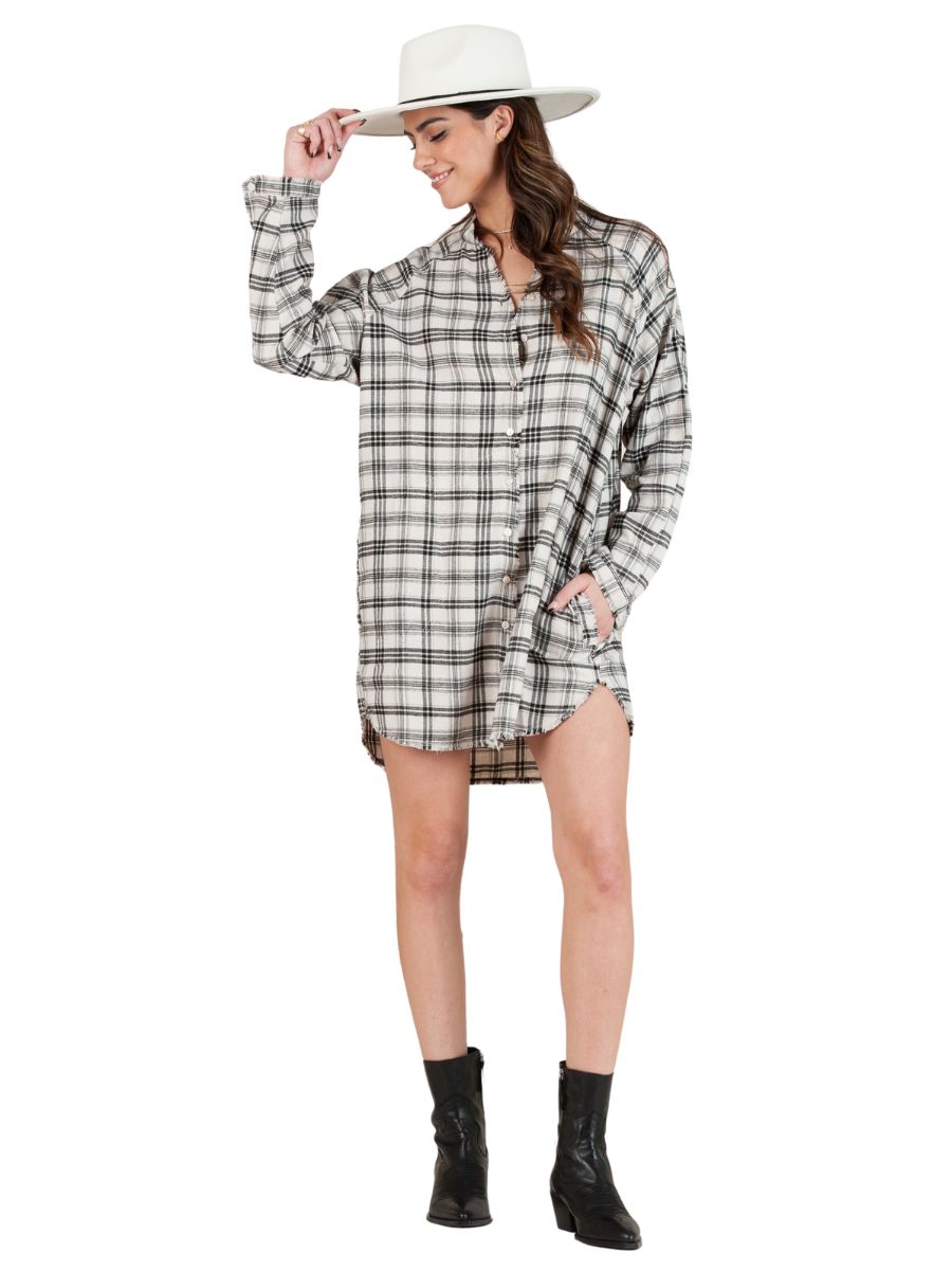KERI PLAID TUNIC-BLK/WHITE PLAID
