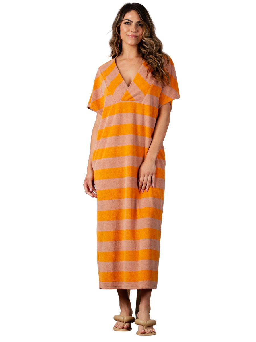 AZALEA TERRY CLOTH DRESS-MUSTARD TAN STRIPE – Lucca Couture