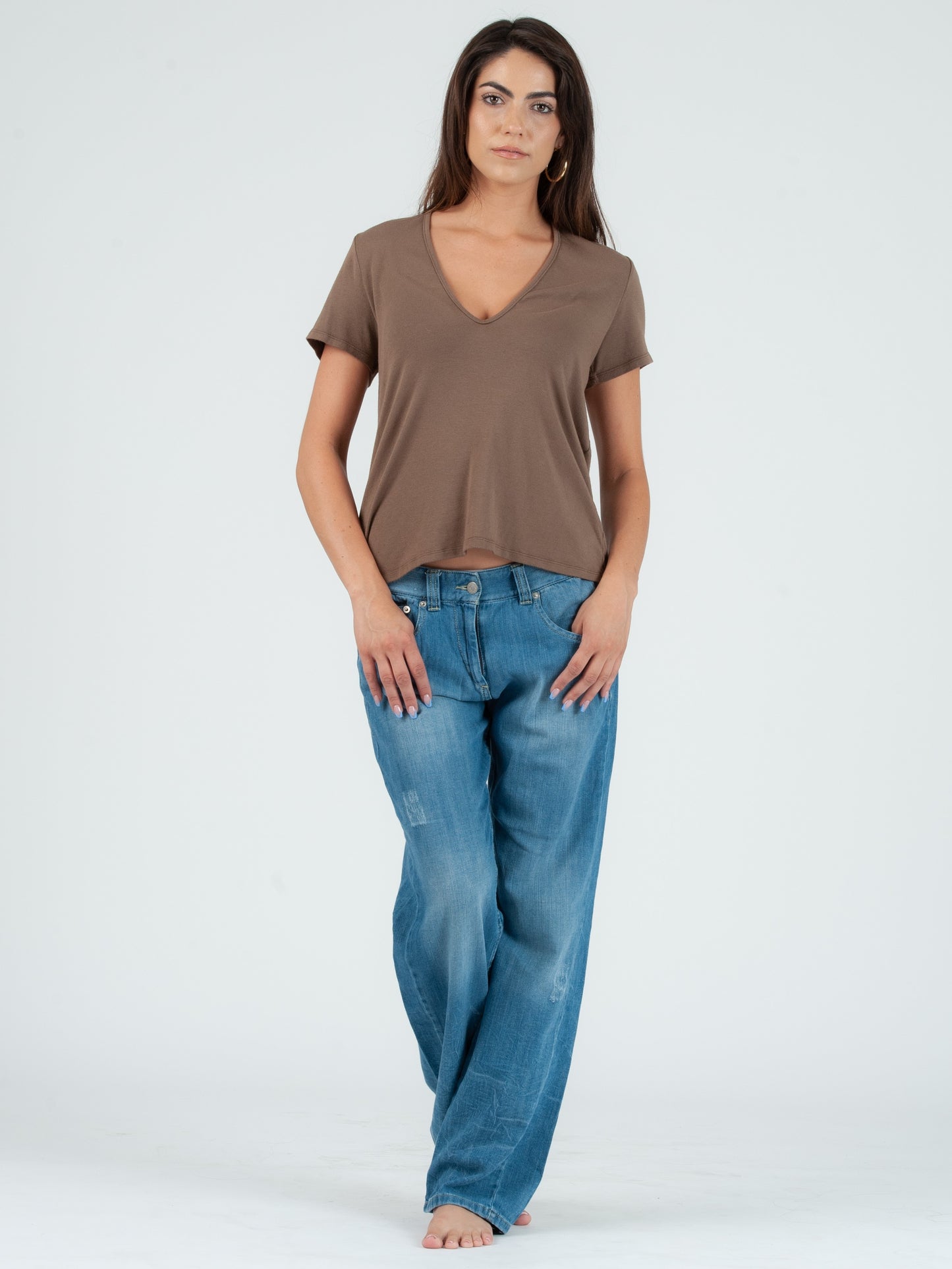SHAY DEEP V NECK TEE-ESPRESSO