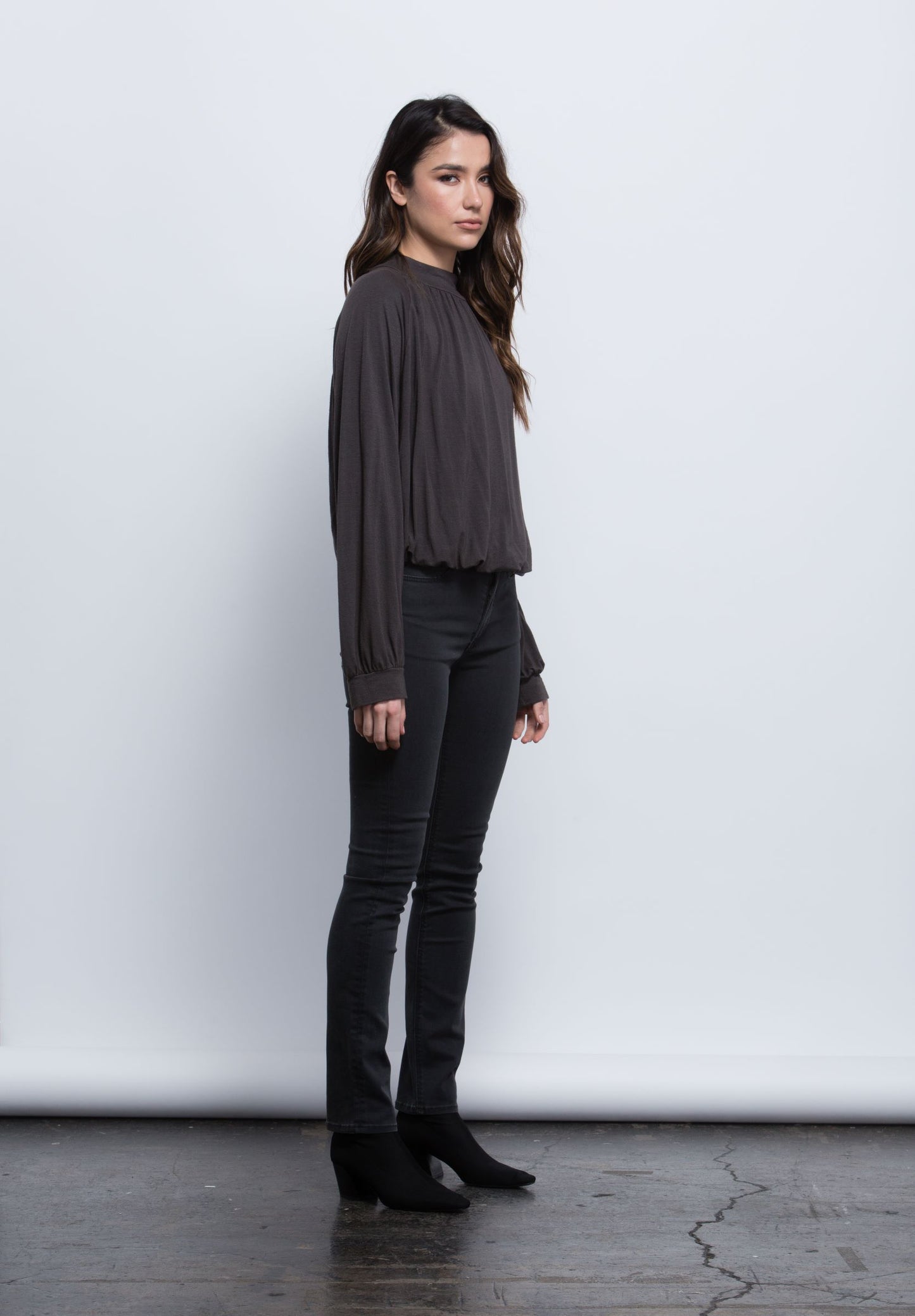 ALICE BLOUSON TOP-CHARCOAL