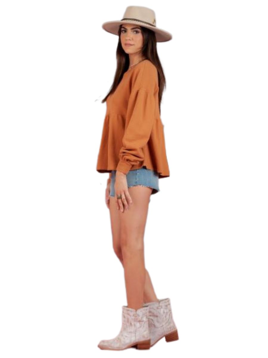 SHANNA PEPLUM PULLOVER SWEATER-SIENNA