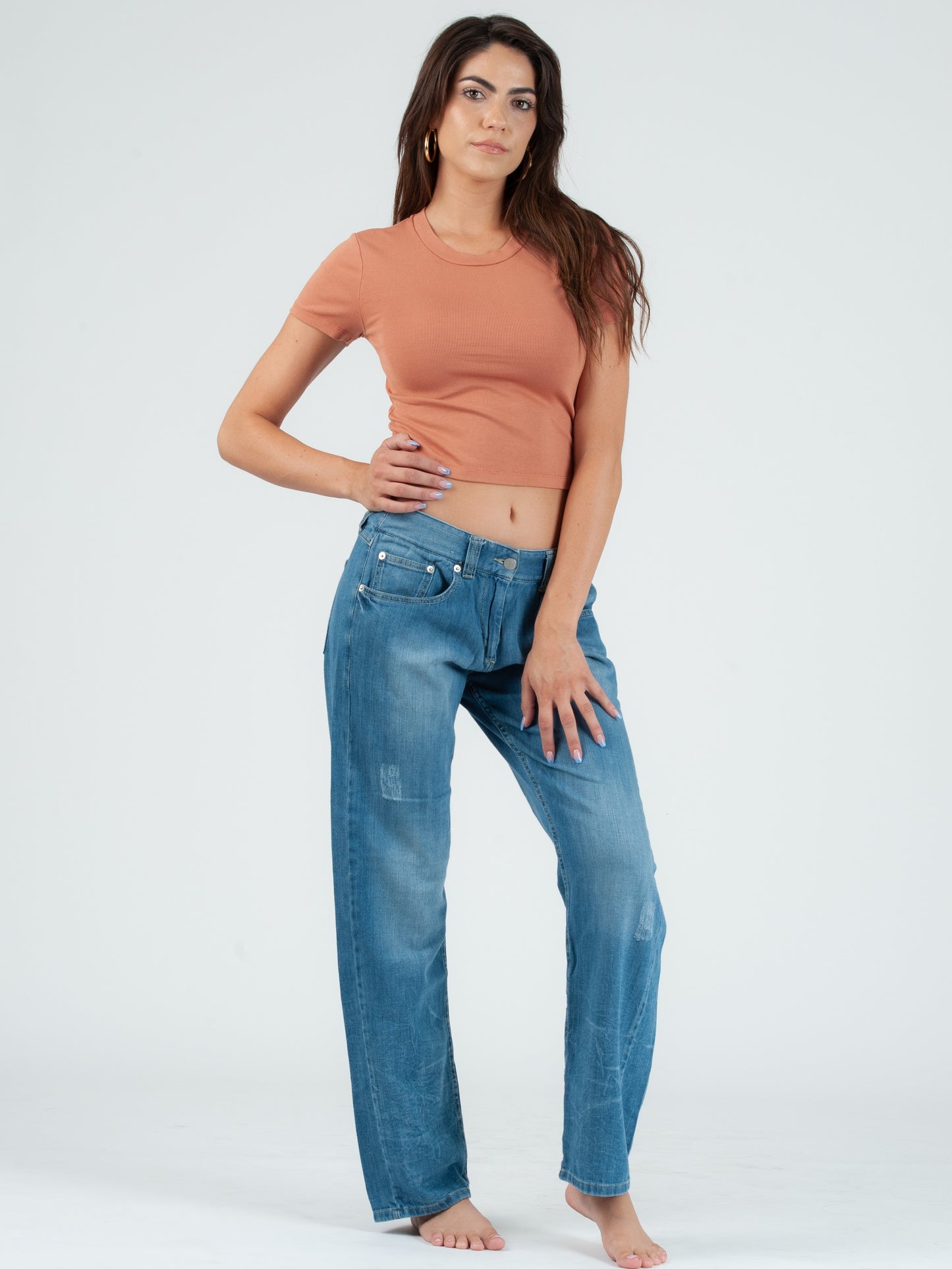 NICOLE ROUND NECK CROPPED TEE-TERRACOTTA