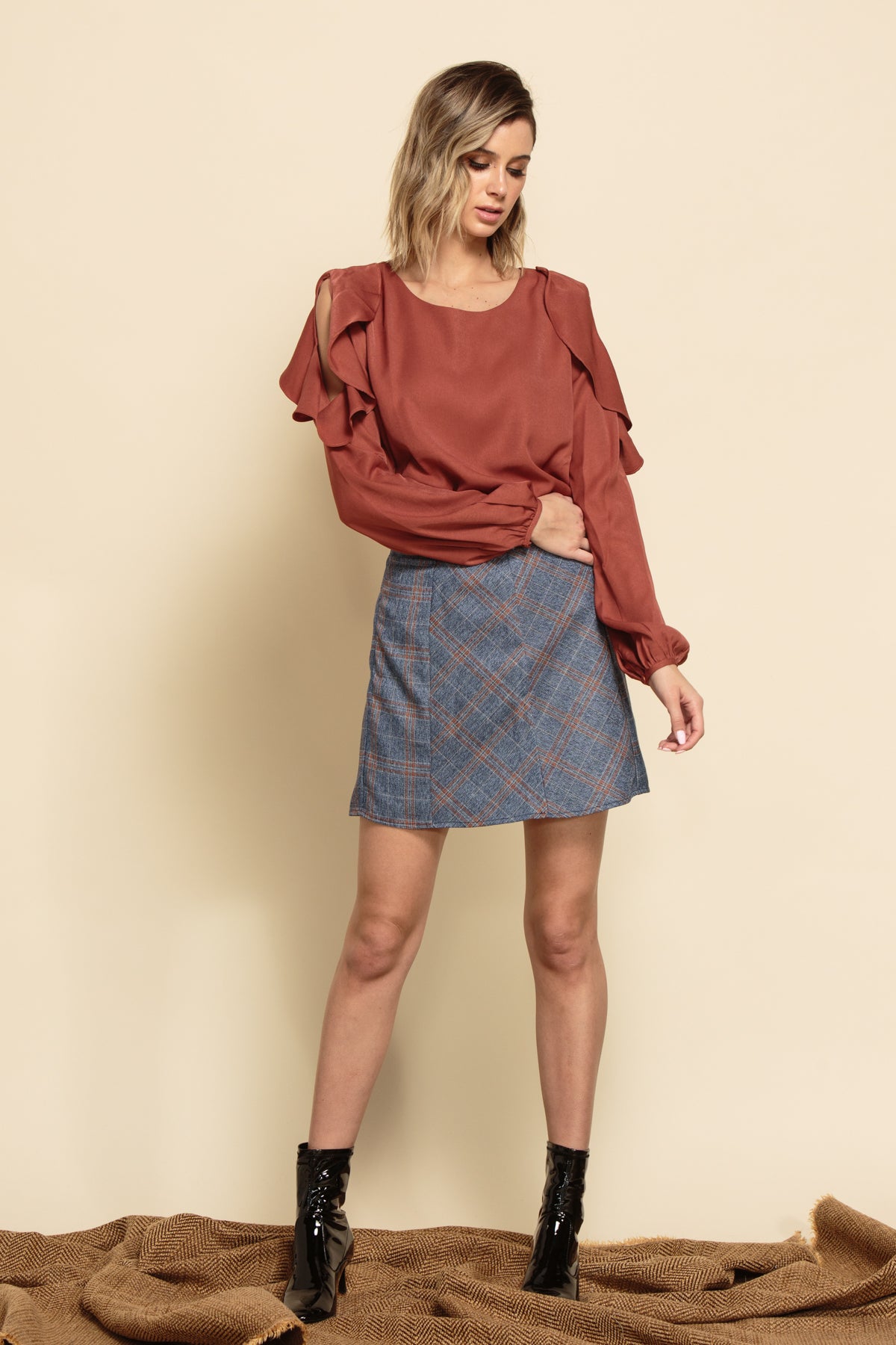 HARLEY A-LINE MINI SKIRT-DENIM PLAID