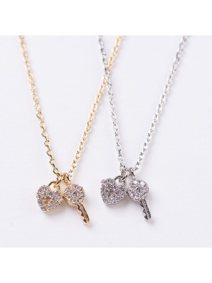 GLITZ HEART LOCK & KEY PENDANT NECKLACE