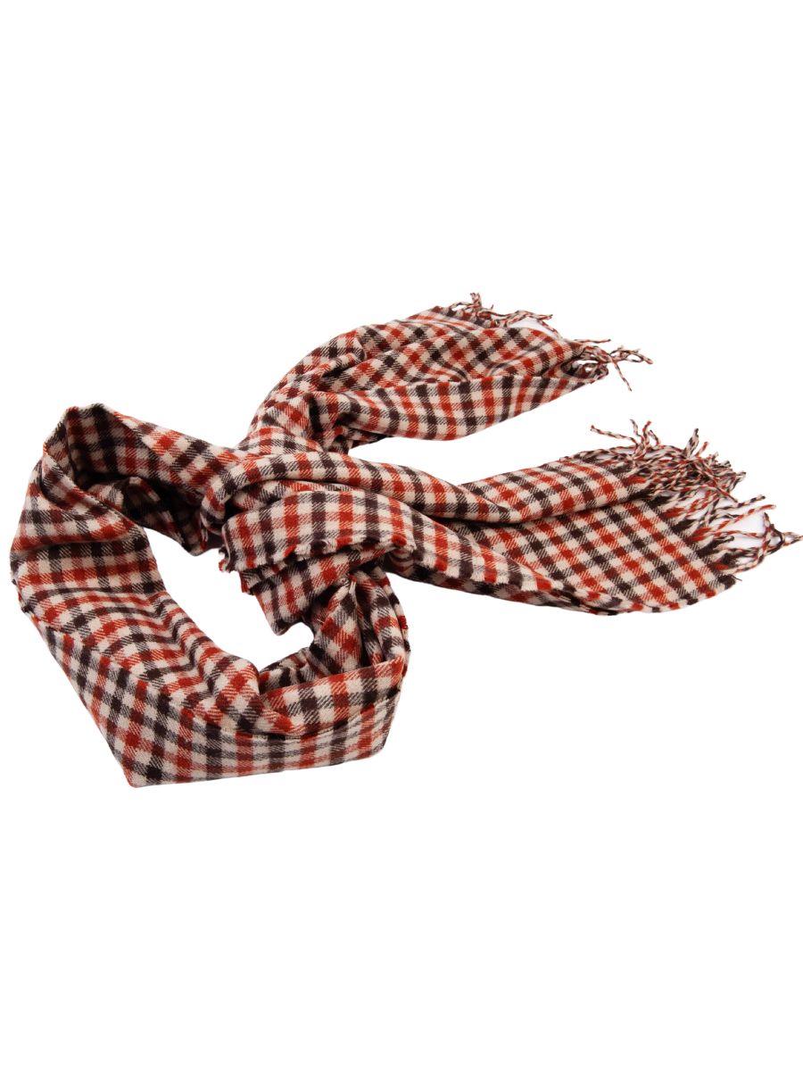 CLARINS MINI CHECK SCARF-BRICK/BROWN