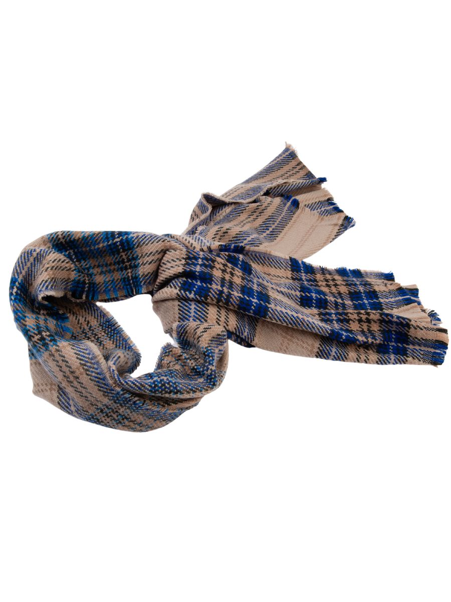 GUNBARREL PLAID SIDE FRINGE SCARF-BLUE PLAID