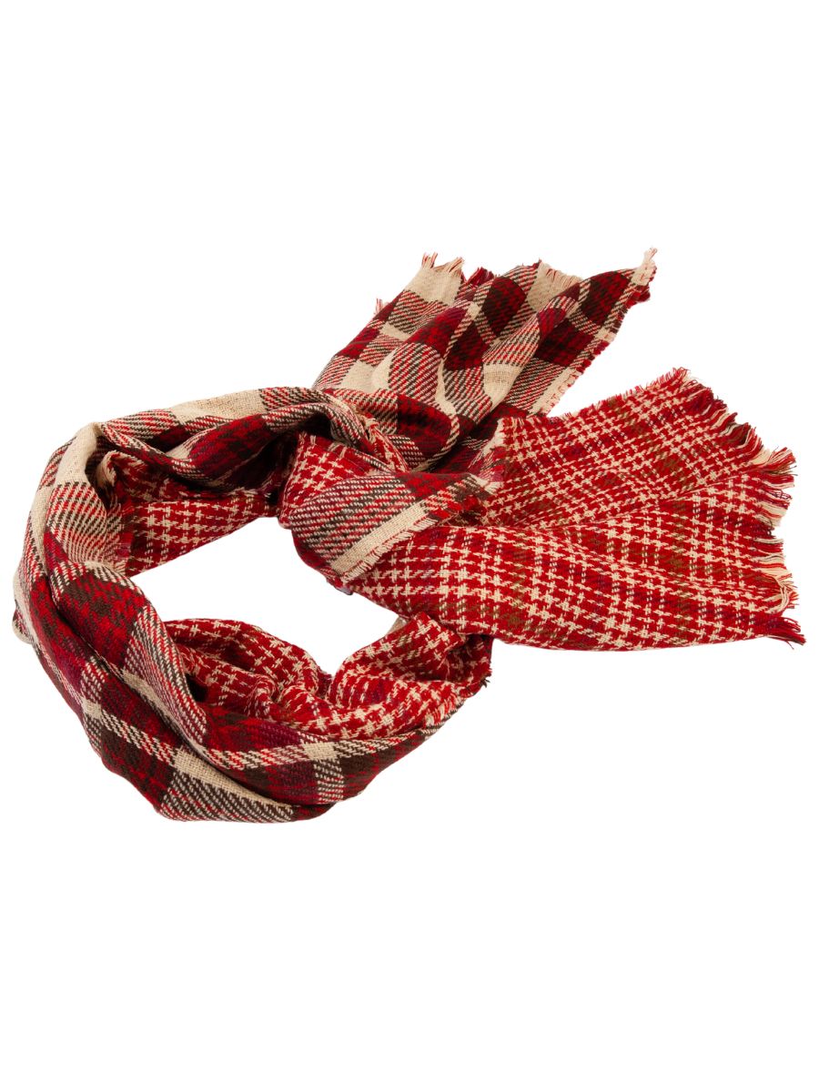 GUNBARREL PLAID SIDE FRINGE SCARF-RED PLAID