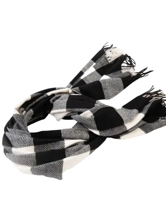 SAULRIDE LARGE PLAID HERRINGBONE SCARF-DOVE