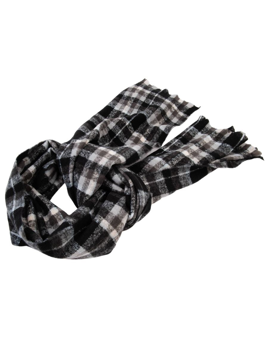 ALTA PLAID FRAYED EDGE SCARF-BLK/GRY