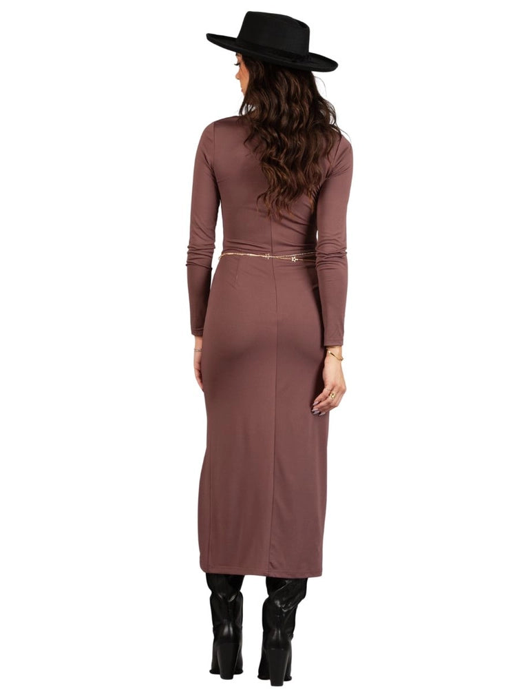 ARIA OPEN MIDRIFF DRESS-MAUVE