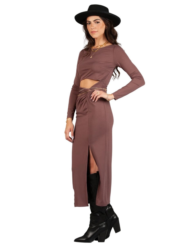 ARIA OPEN MIDRIFF DRESS-MAUVE