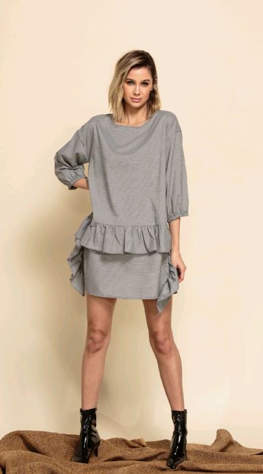 RAVENNA FRONT RUFFLE SHIFT DRESS