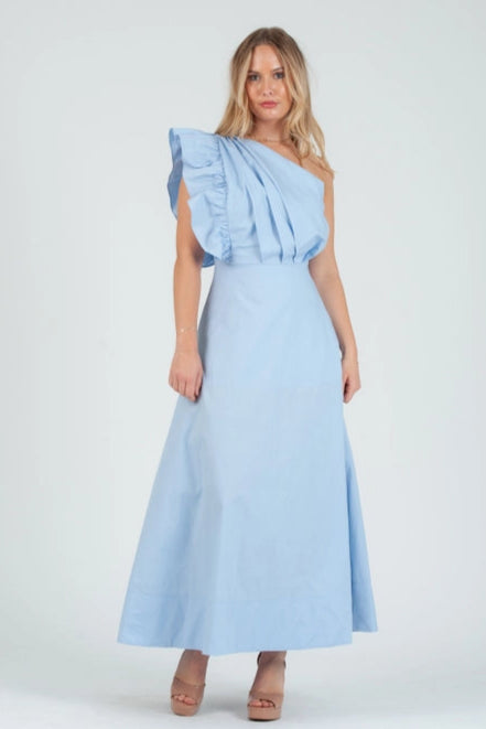 Women's Poplin One Shoulder Midi Dress