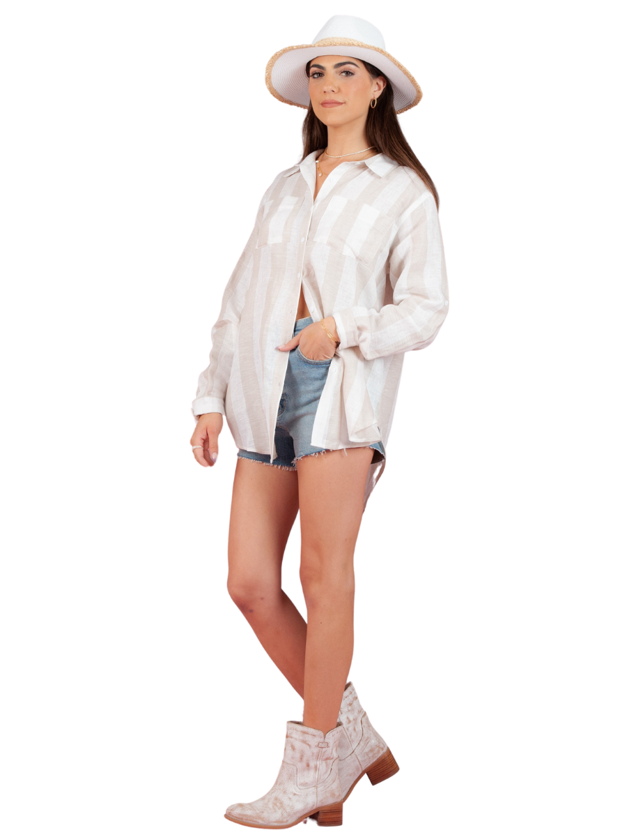 Women's Linen Striped Button Down Shirt