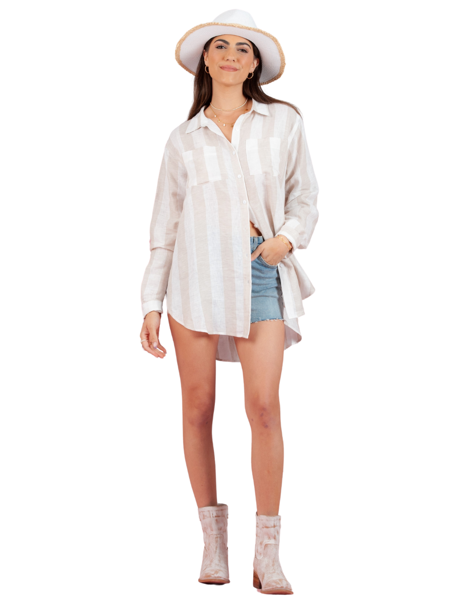 Women's Linen Striped Button Down Shirt