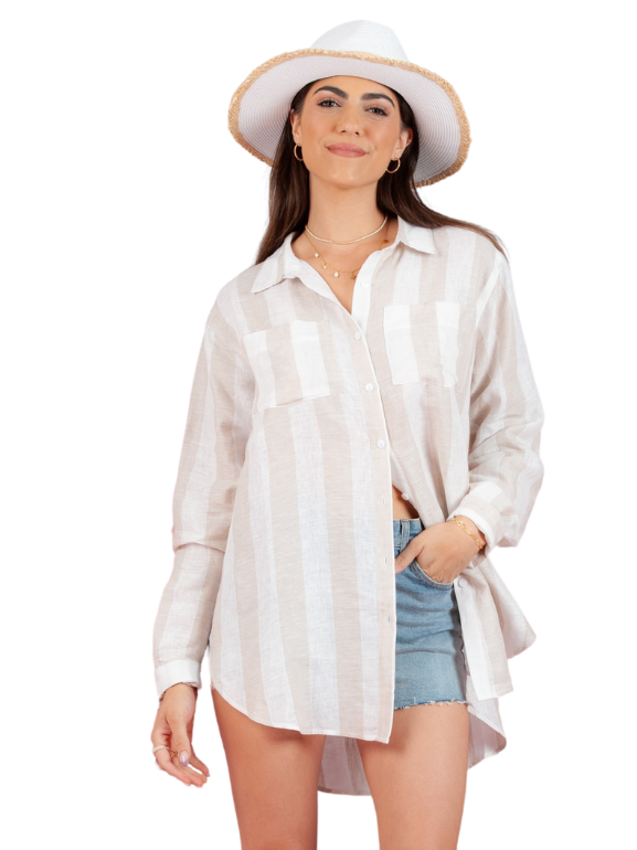 Women's Linen Striped Button Down Shirt