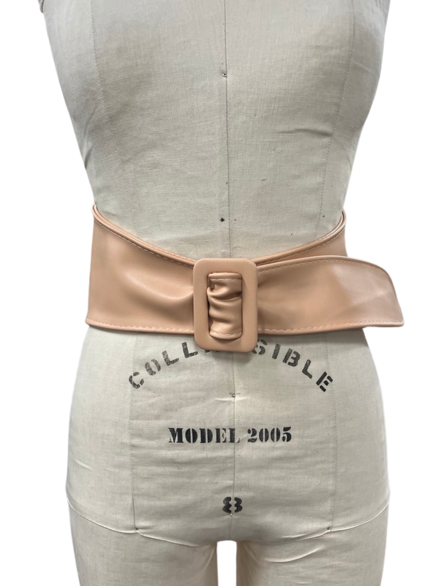 TISHA SQ BUCKLE VEGAN BELT  - Nude Pink
