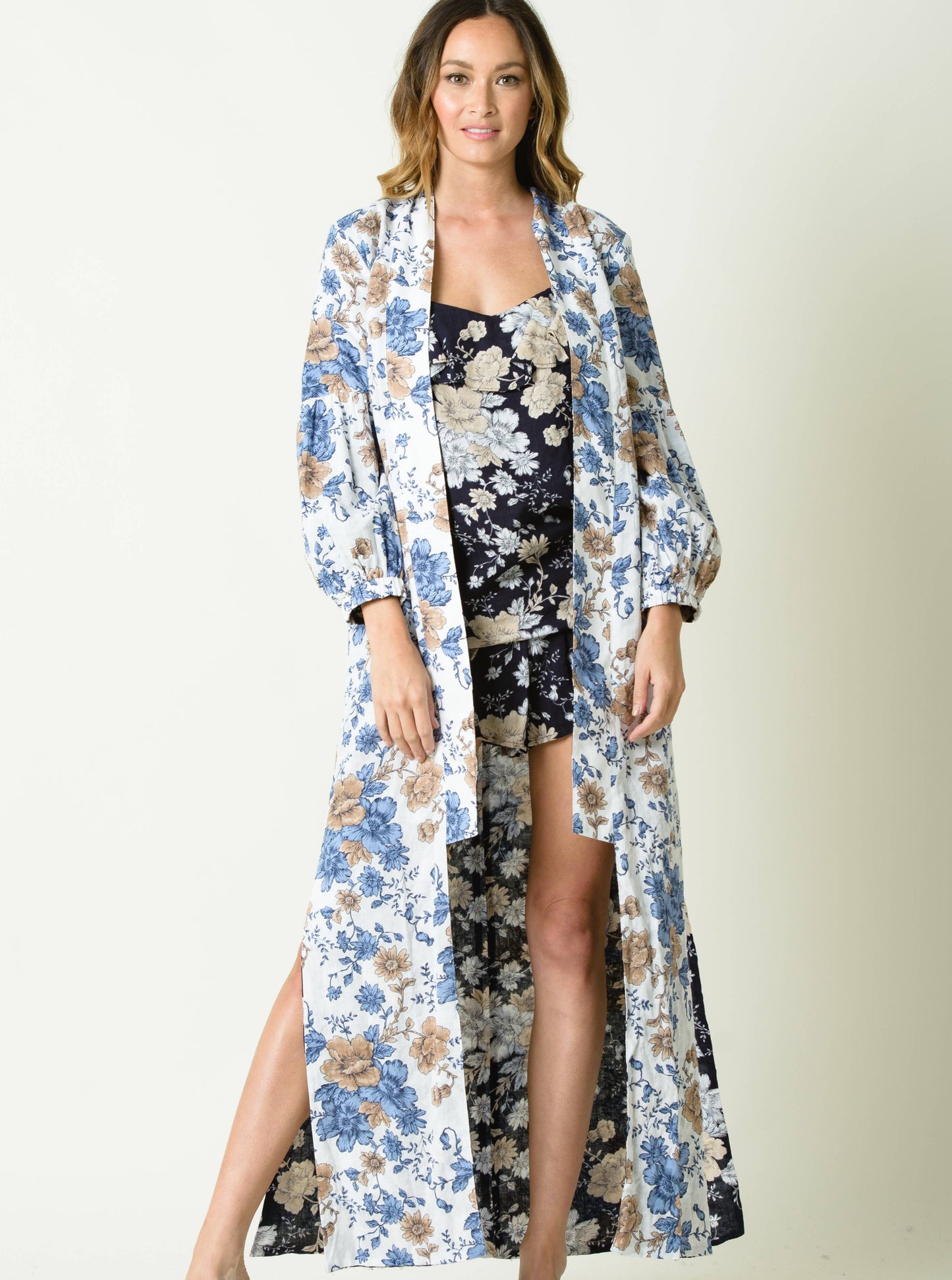 LUNA REVERSIBLE KIMONO-NAVY/WHT FLOR