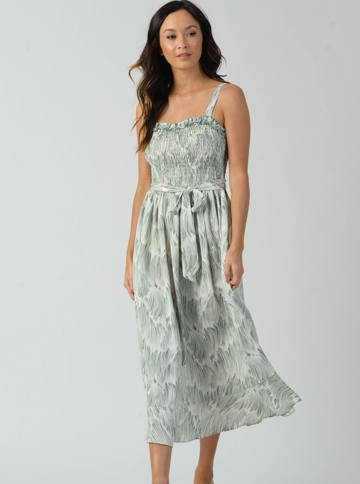 ARYA RUFFLE SMOCKED DRESS-SAGE