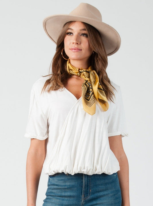 CALLIE SURPLICE DRAPE FRONT TOP-WHITE