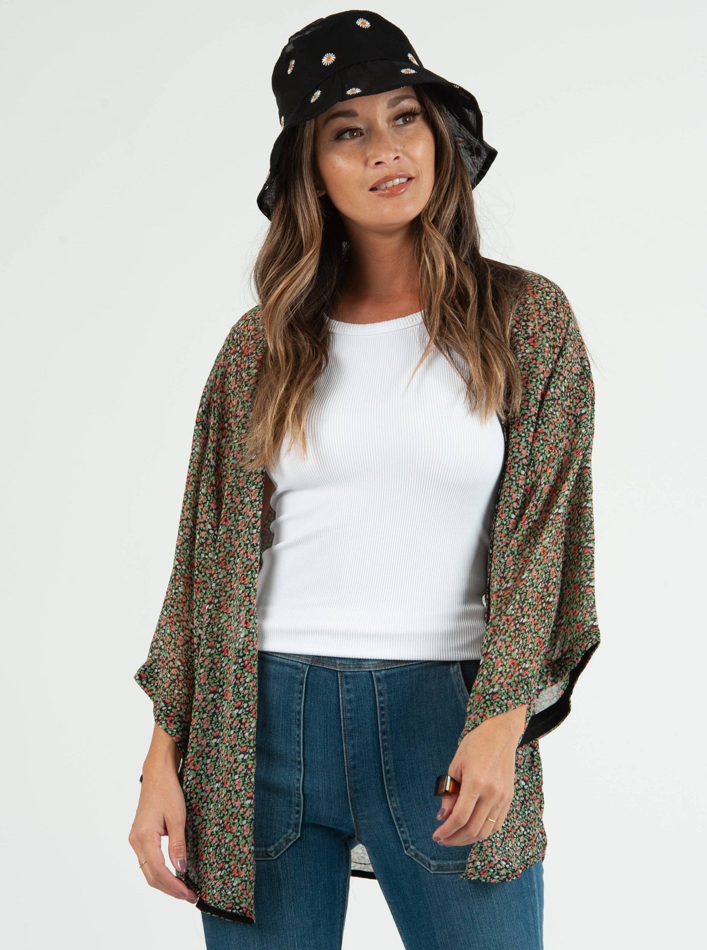 KIM FLORAL KIMONO-BLK DITSY