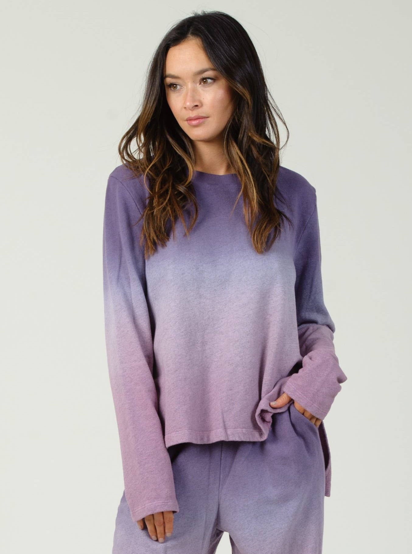 OMBRE SPLIT HEM SWEATSHIRT-PURPINK