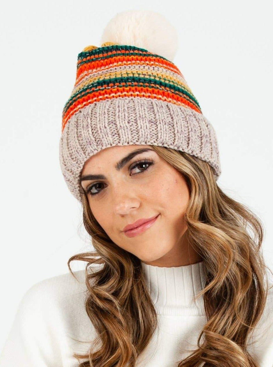 SHASTA MULTICOLORED STRIPED BEANIE-BEIGE