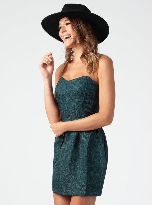 ISLE STRAPLESS DRESS-EMERALD